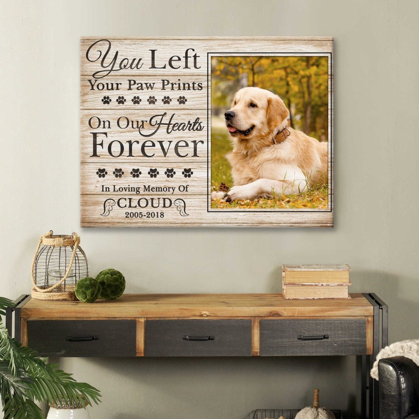 You Left Your Paw Prints On My Heart | Custom Dog Memorial Canvas | Dog Memorial Gifts