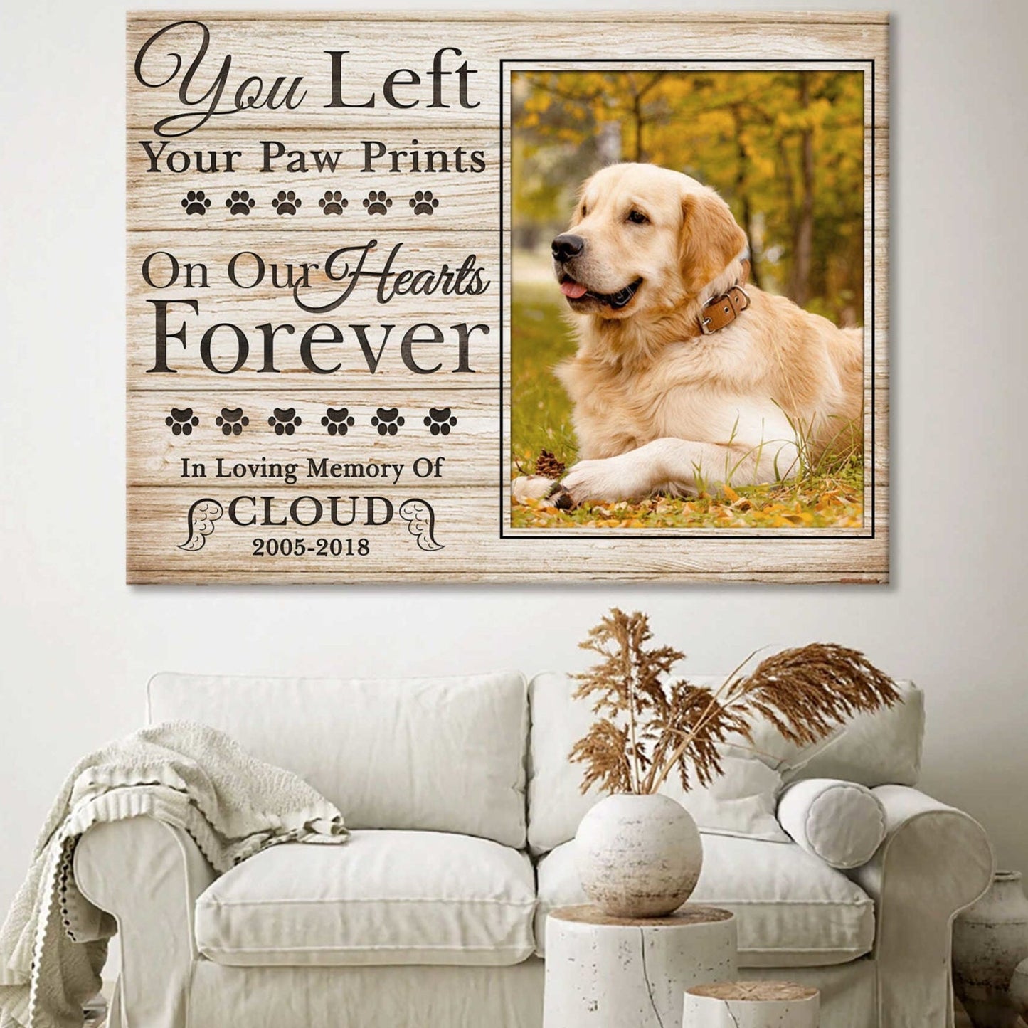 You Left Your Paw Prints On My Heart | Custom Dog Memorial Canvas | Dog Memorial Gifts