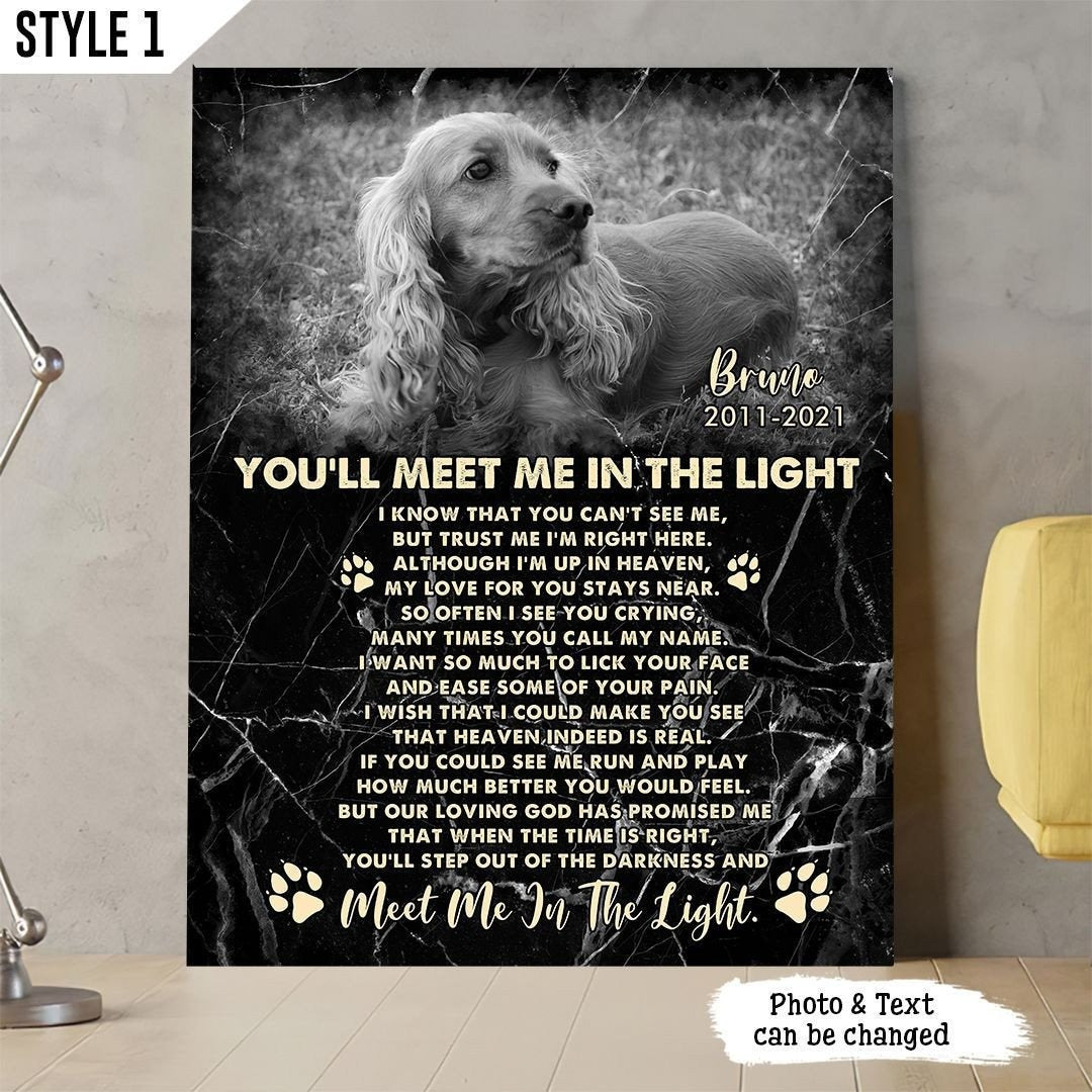 You'll Meet Me In The Light Poem | Custom Dog Memorial Canvas | Dog Memorial Gifts