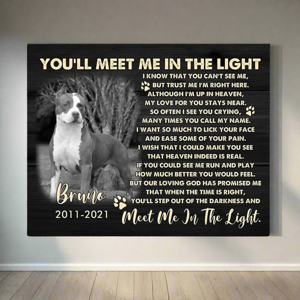 You'll Meet Me In The Light Dog Poem | Custom Dog Memorial Canvas | Dog Memorial Gifts