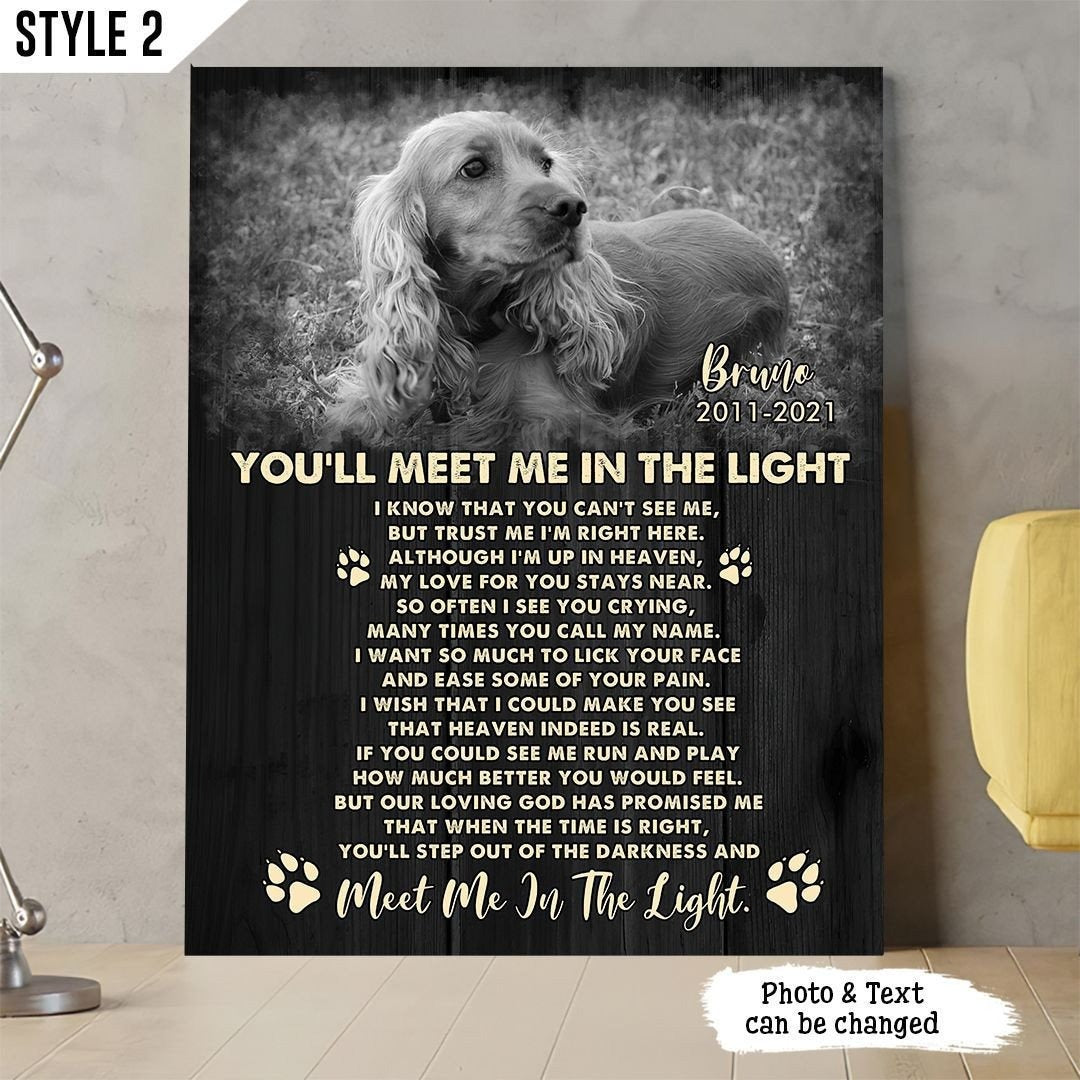 You'll Meet Me In The Light Poem | Custom Dog Memorial Canvas | Dog Memorial Gifts