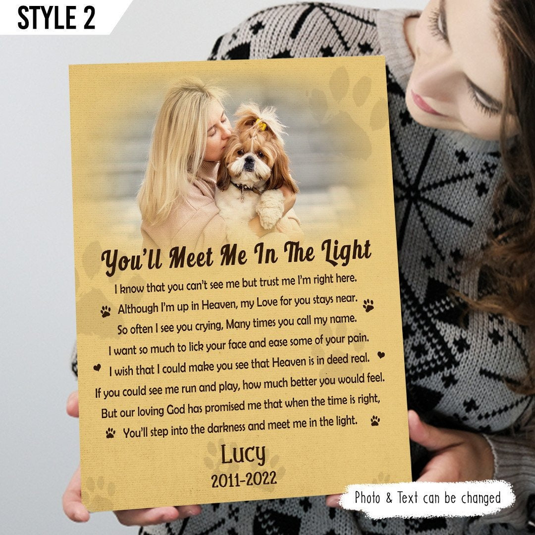You'll Meet Me In The Light Poem | Custom Dog Memorial Canvas | Dog Memorial Gifts