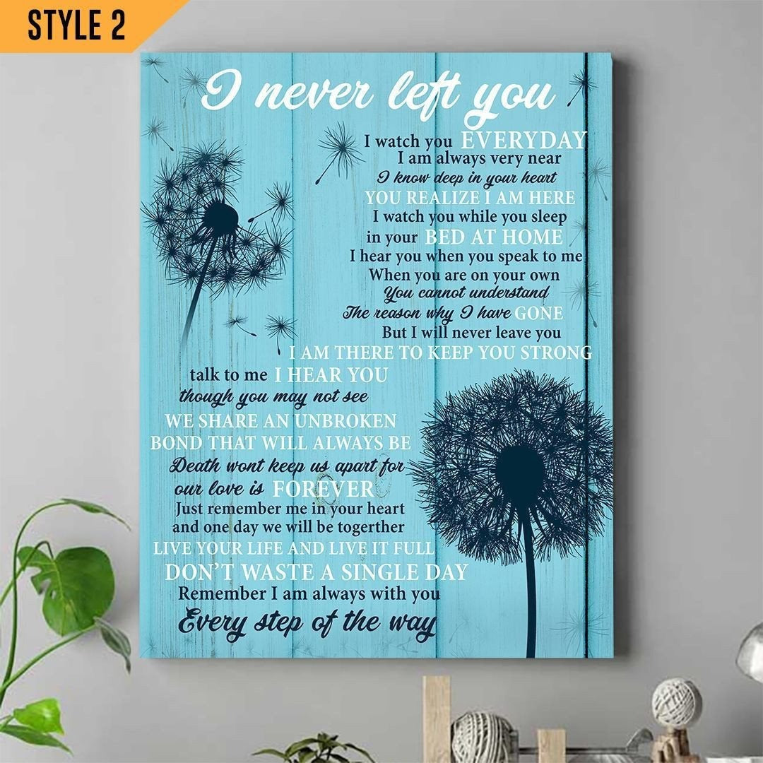 I Never Left You Sympathy Poem For Loss | Memorial Canvas Print | Dandelion