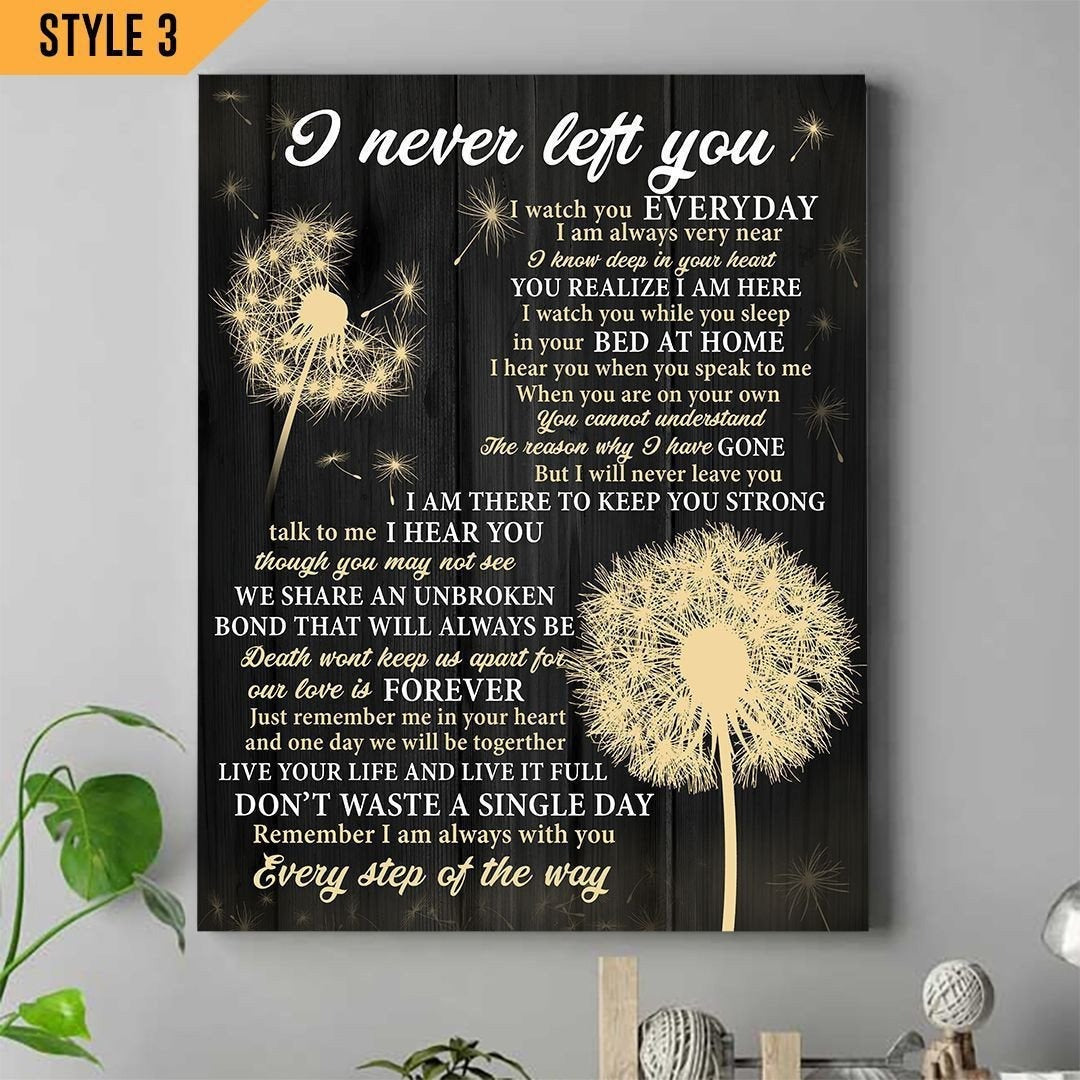I Never Left You Sympathy Poem For Loss | Memorial Canvas Print | Dandelion