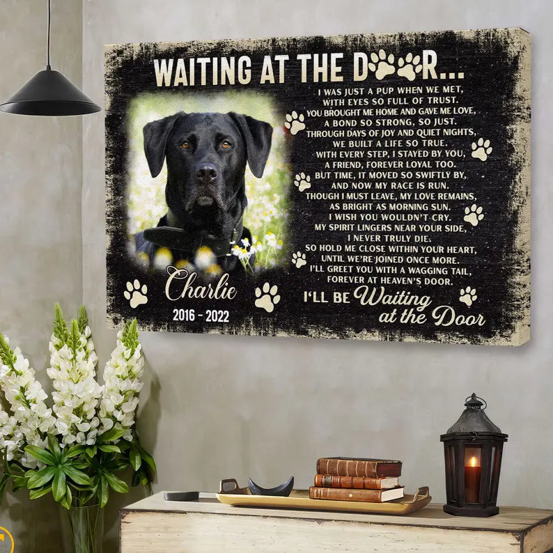Waiting At The Door Poem | Custom Dog Memorial Canvas | Dog Memorial Gifts