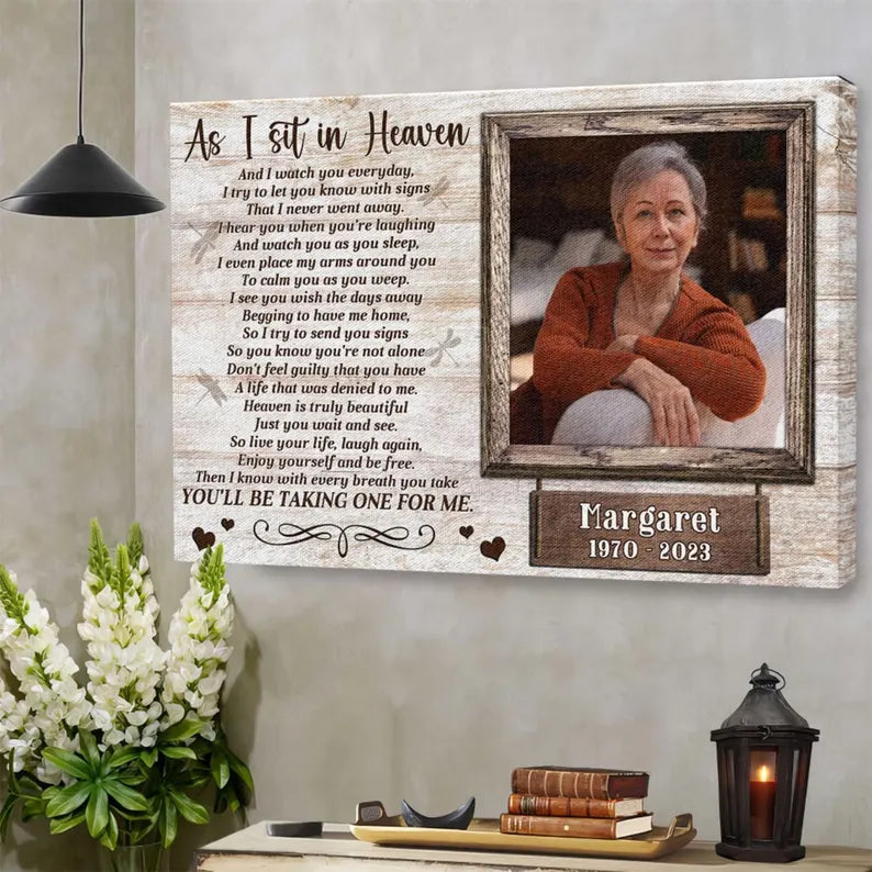 As I Sit In Heaven Poem | Custom Memorial Canvas Print