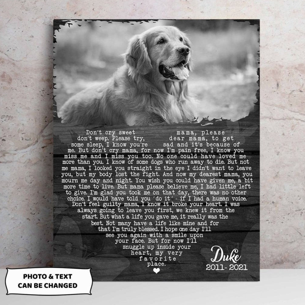 Don't Cry Sweet Mama Dog Poem | Custom Dog Memorial Canvas Print | Heart Shape