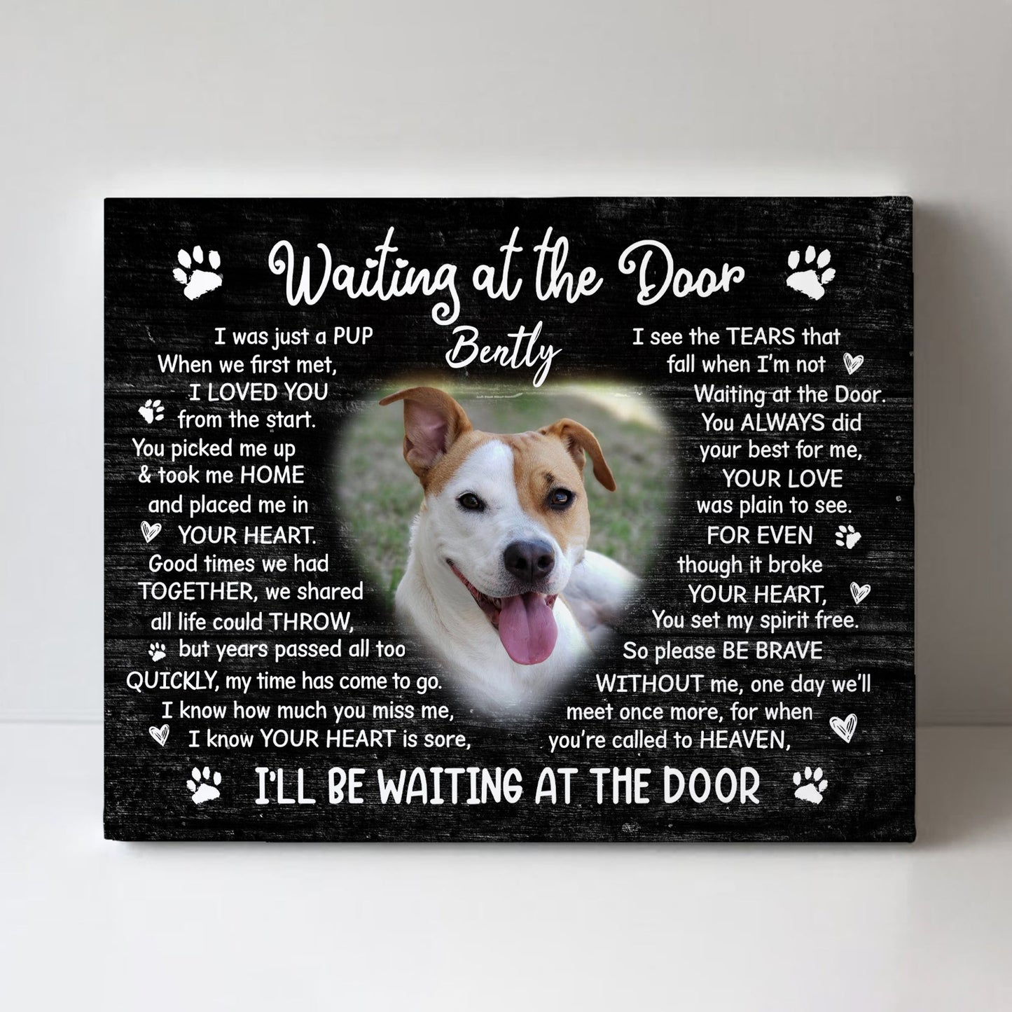 Waiting At The Door Dog Poem | Custom Dog Memorial Canvas Print | Heart Shape