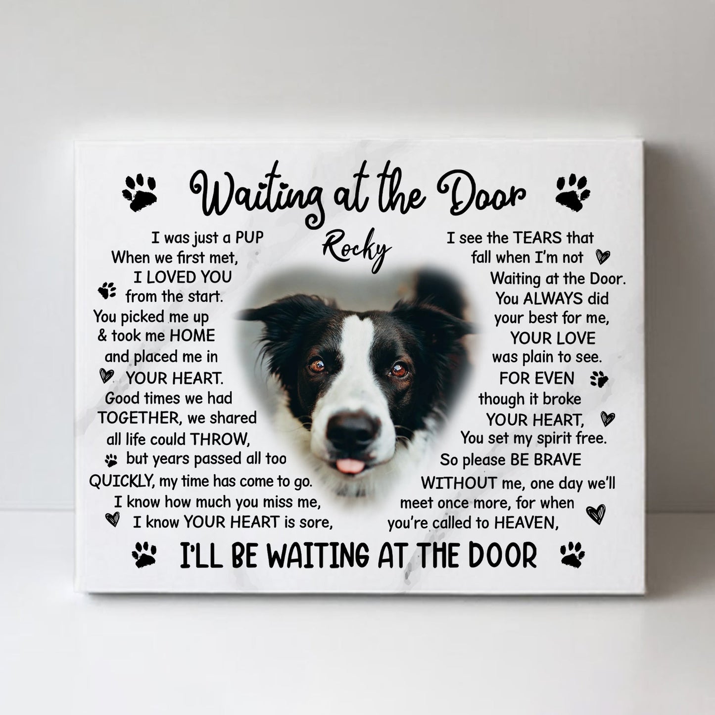 Waiting At The Door Dog Poem | Custom Dog Memorial Canvas Print | Heart Shape