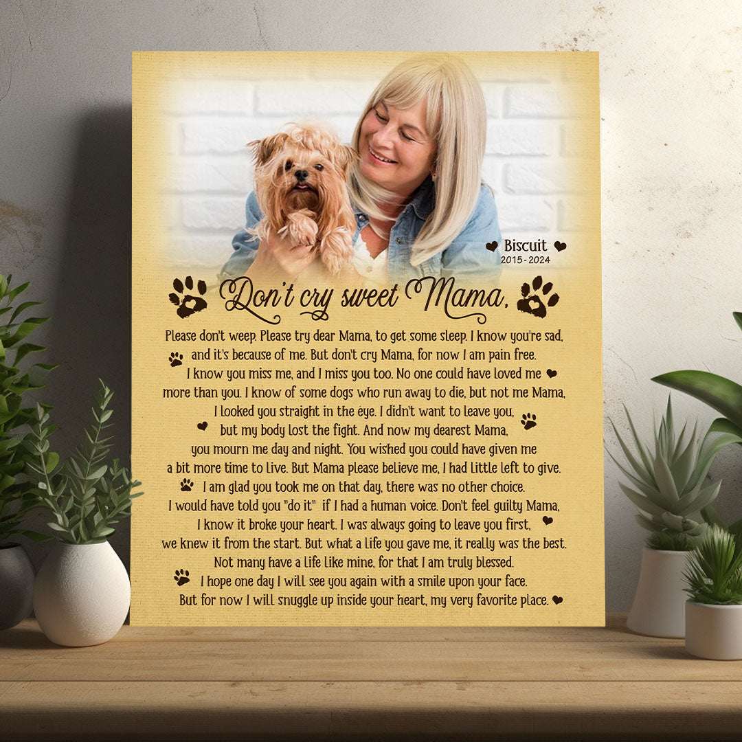 Don't Cry Sweet Mama Dog Poem | Custom Dog Memorial Canvas Print | Paw Print