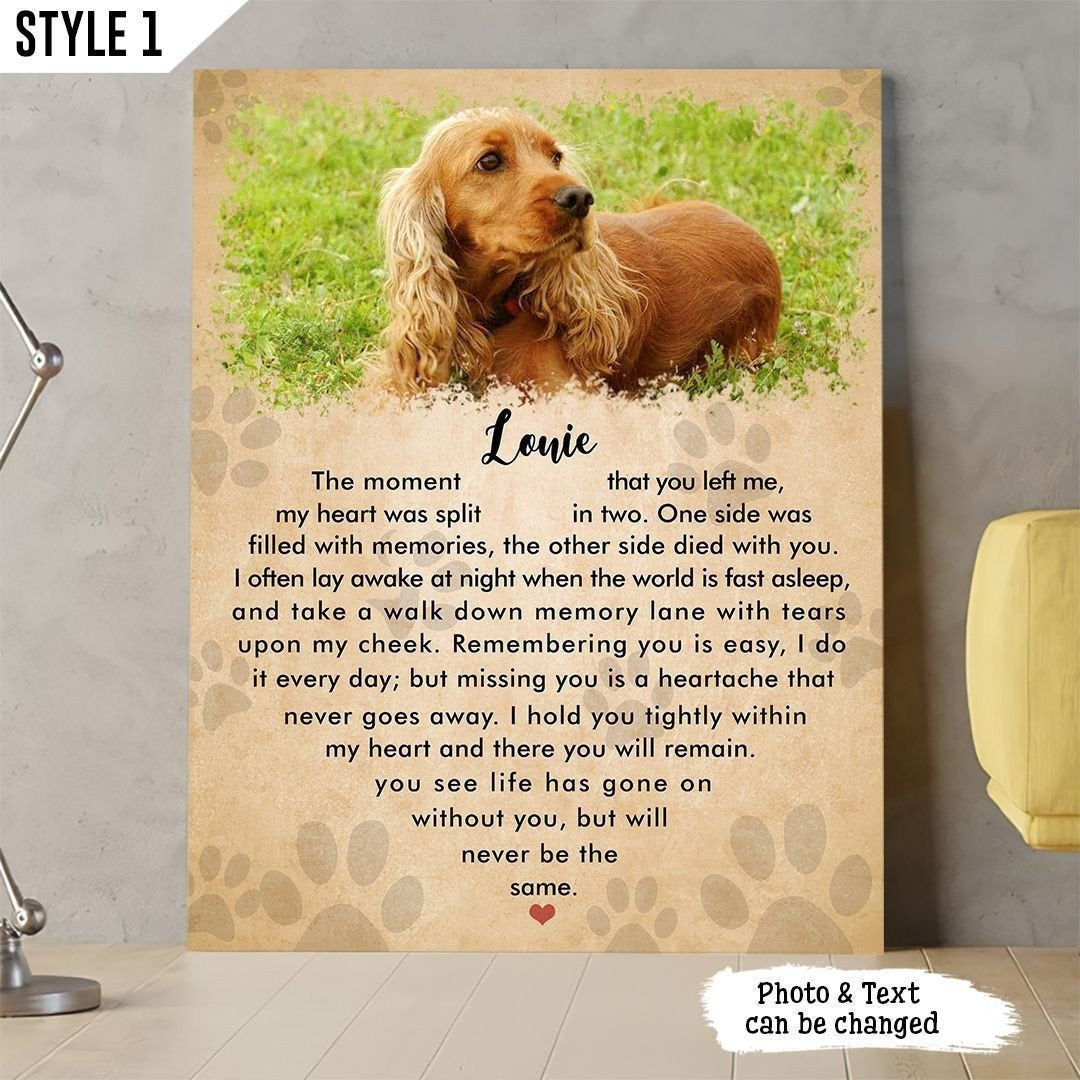 The Moment That You Left Me Dog Poem | Custom Dog Memorial Canvas Print | Heart Shape