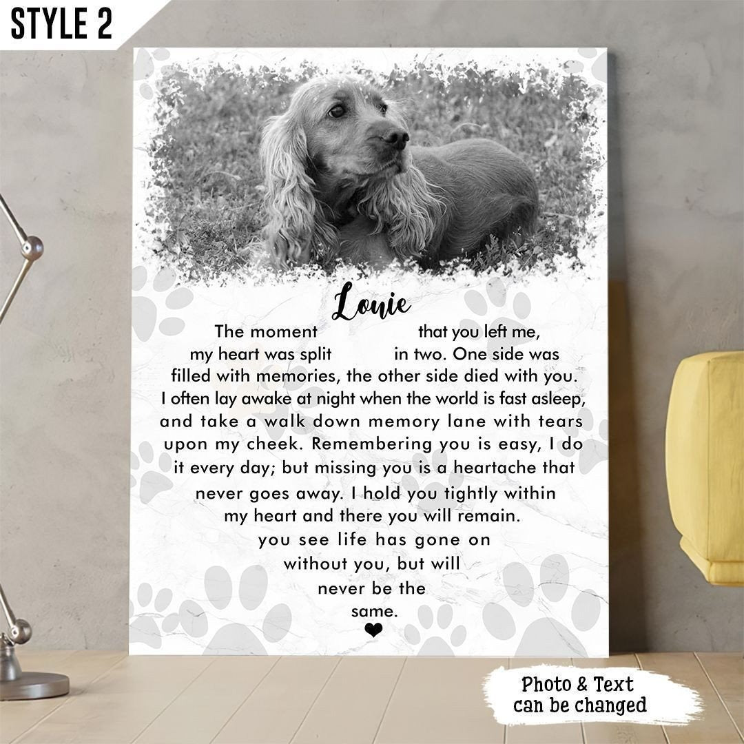 The Moment That You Left Me Dog Poem | Custom Dog Memorial Canvas Print | Heart Shape