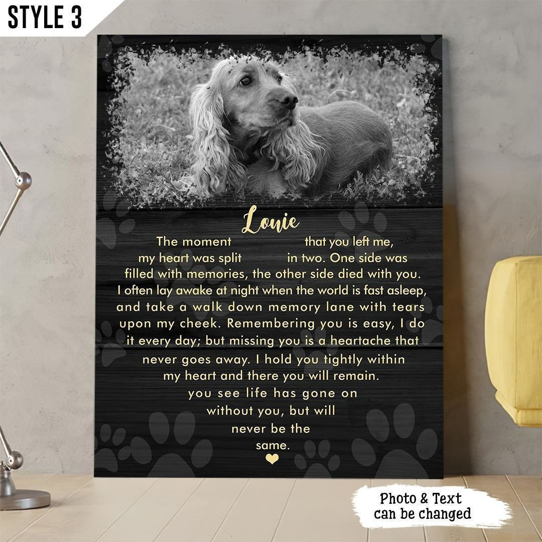 The Moment That You Left Me Dog Poem | Custom Dog Memorial Canvas Print | Heart Shape