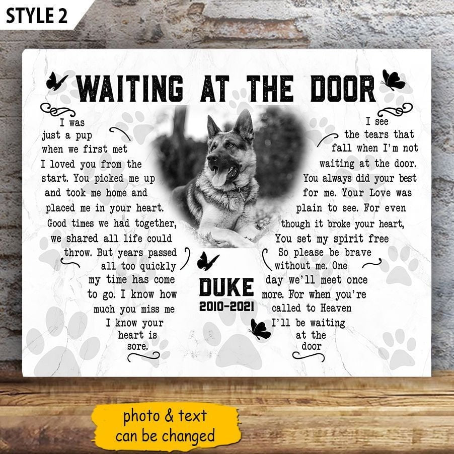 Waiting At The Door Dog Poem | Custom Dog Memorial Canvas Print | Butterfly Shape