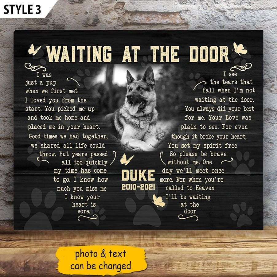 Waiting At The Door Dog Poem | Custom Dog Memorial Canvas Print | Butterfly Shape