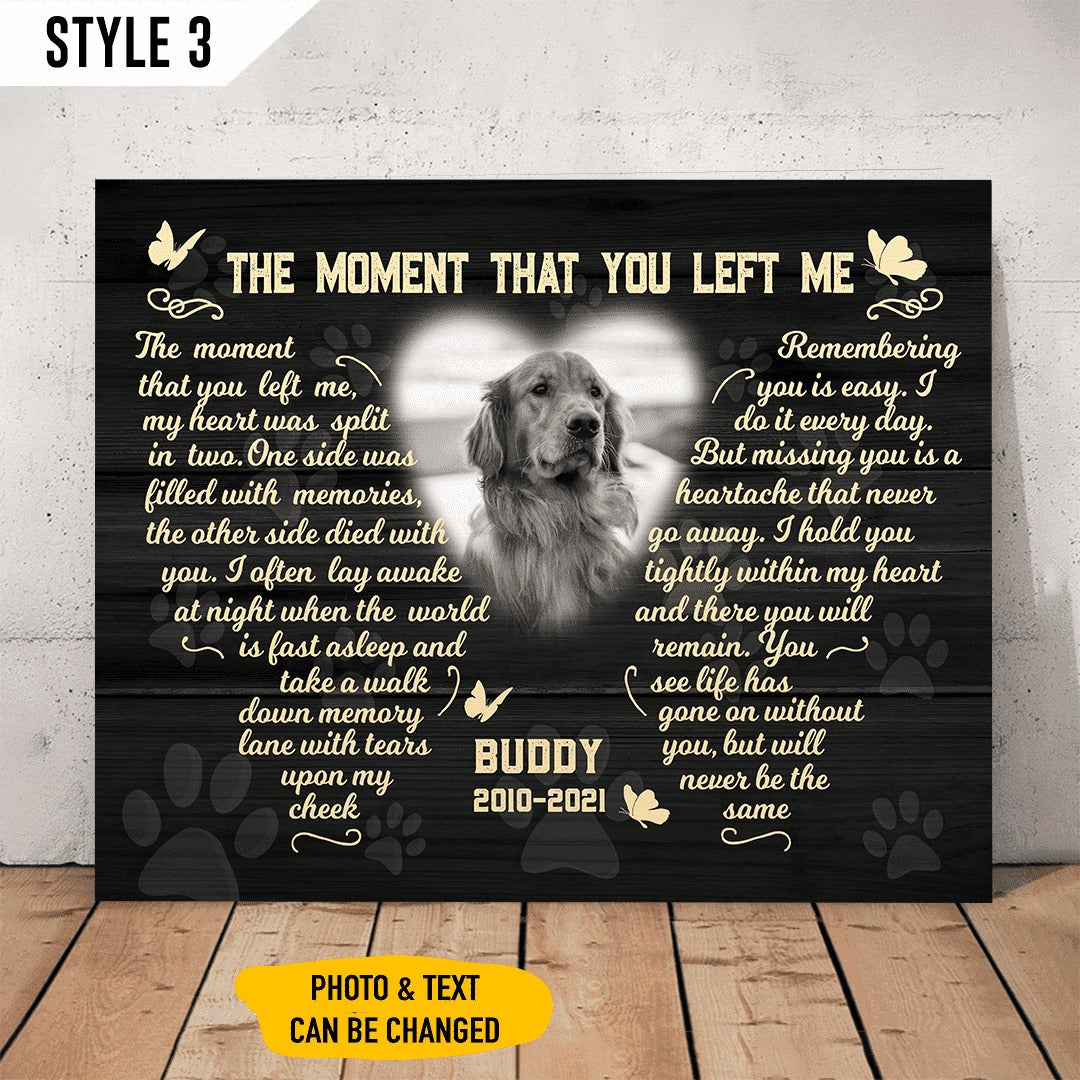 The Moment That You Left Me Dog Poem | Custom Dog Memorial Canvas Print | Butterfly Shape