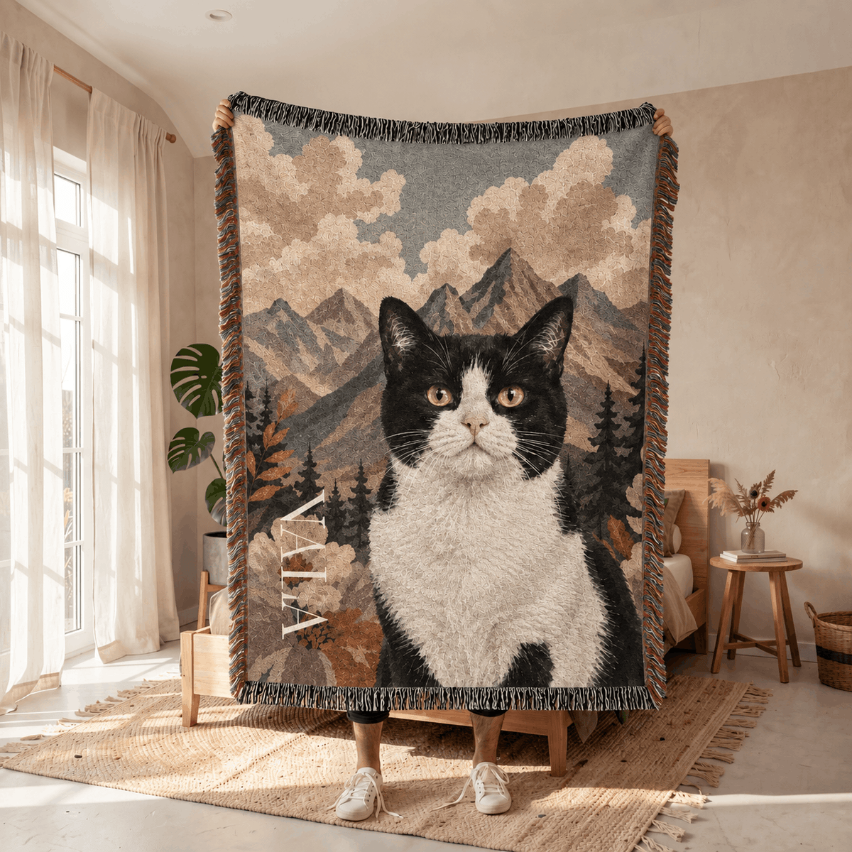 Personalized Custom Photo Cat Tapestry Blanket
