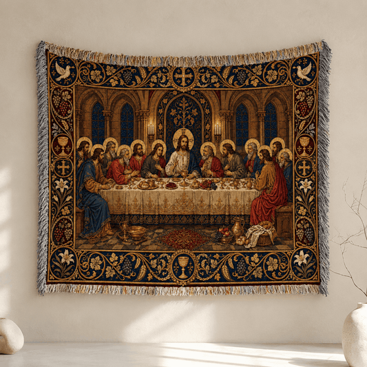 Medieval Tapestry Woven Throw Blanket | The Last Supper Medieval Tapestry