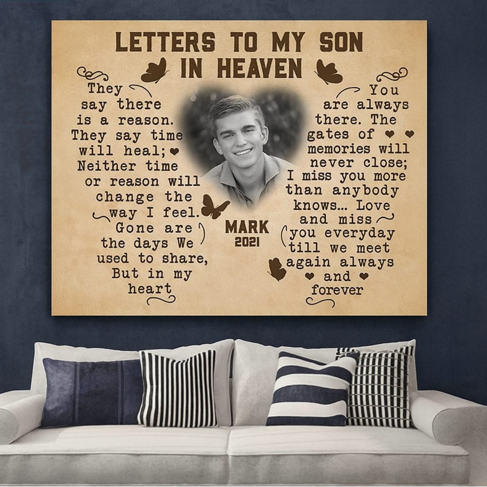 Letters To My Son In Heaven Poem Memorial Canvas | Memorial Gift For Loss