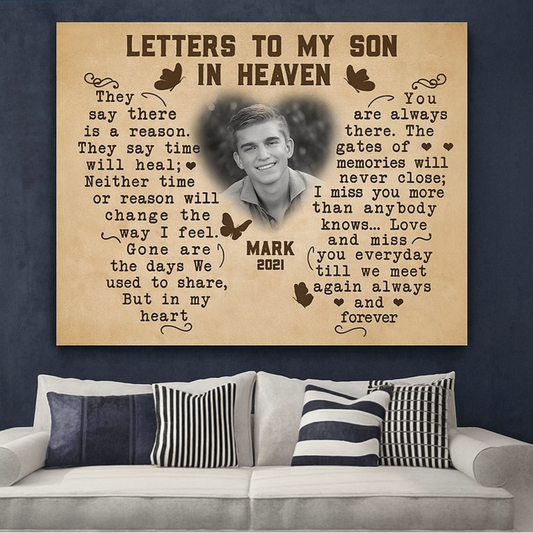 Letters To My Son In Heaven Poem Memorial Canvas | Memorial Gift For Loss