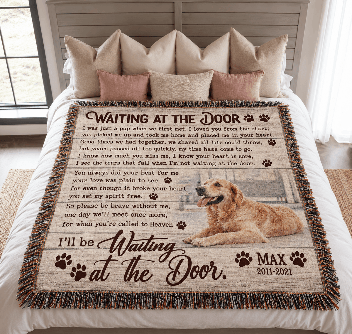 Waiting At The Door Poem | Personalized Custom Photo Dog Tapestry Blanket