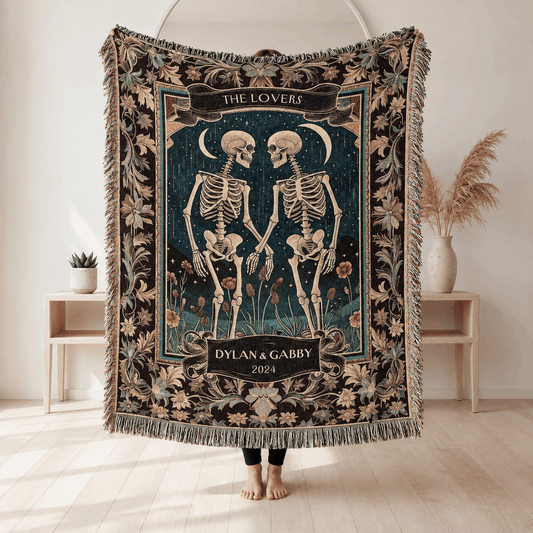 Skeleton Lovers Tarot Celestial Tapestry Woven Blanket