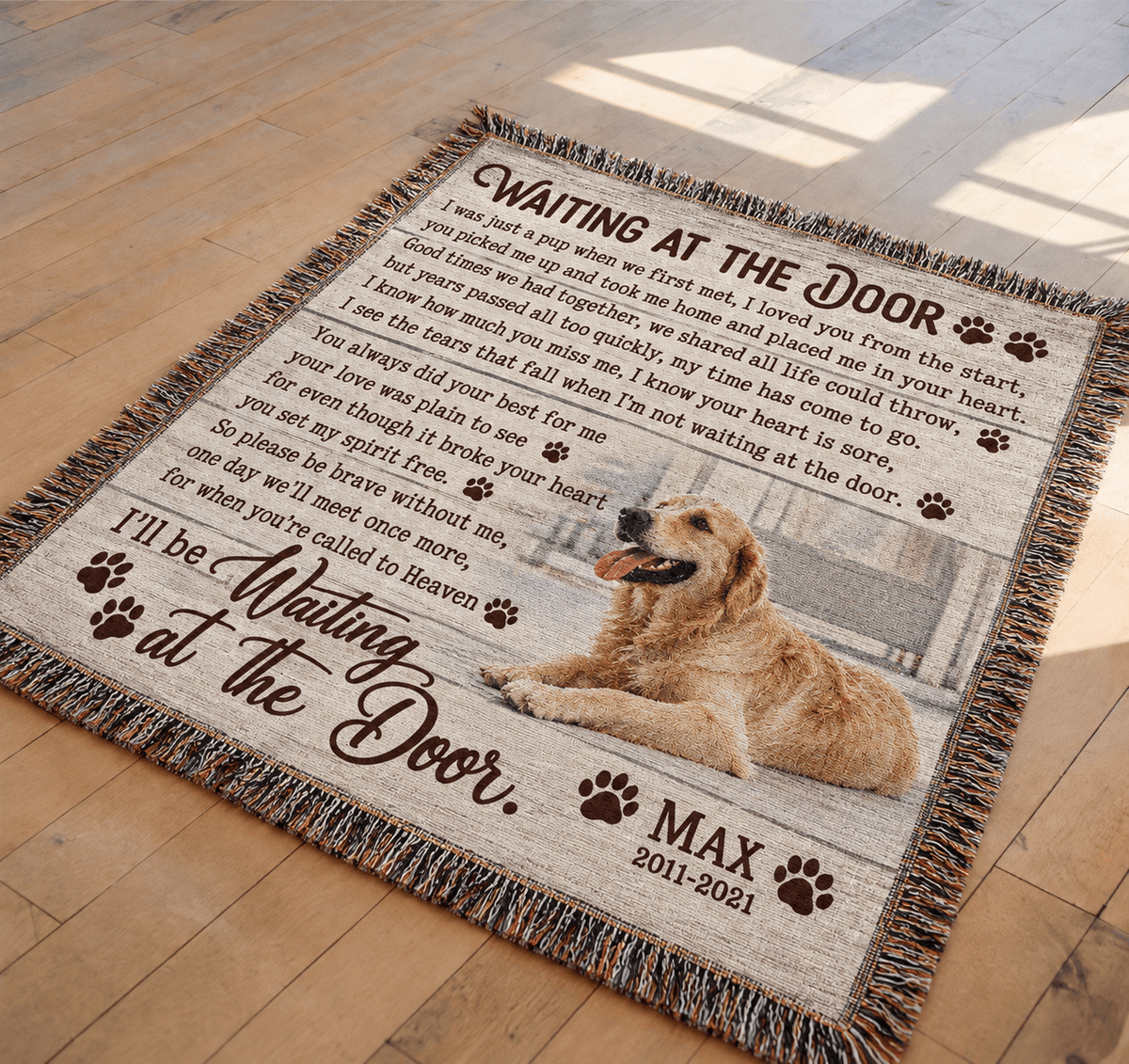 Waiting At The Door Poem | Personalized Custom Photo Dog Tapestry Blanket