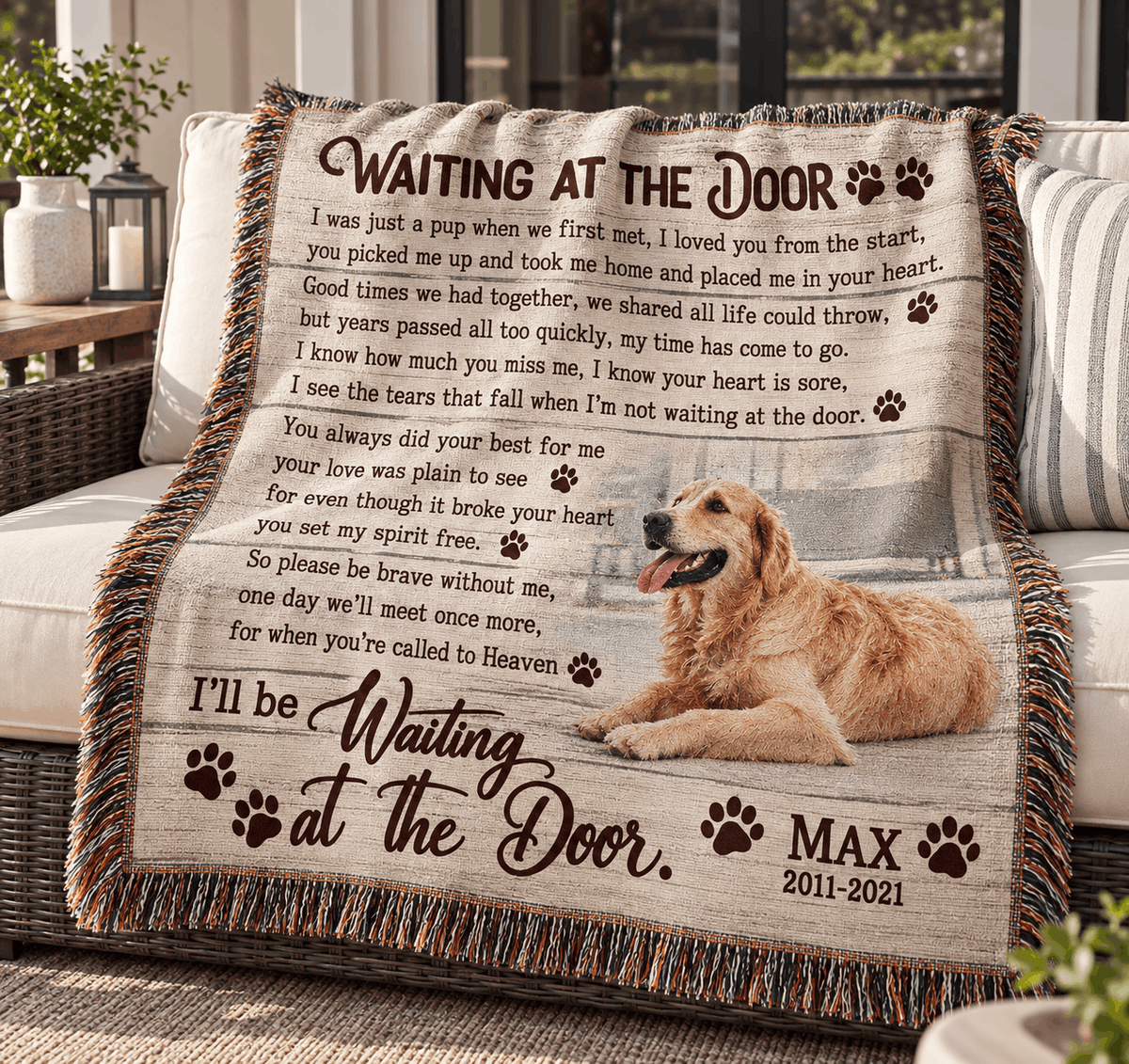 Waiting At The Door Poem | Personalized Custom Photo Dog Tapestry Blanket