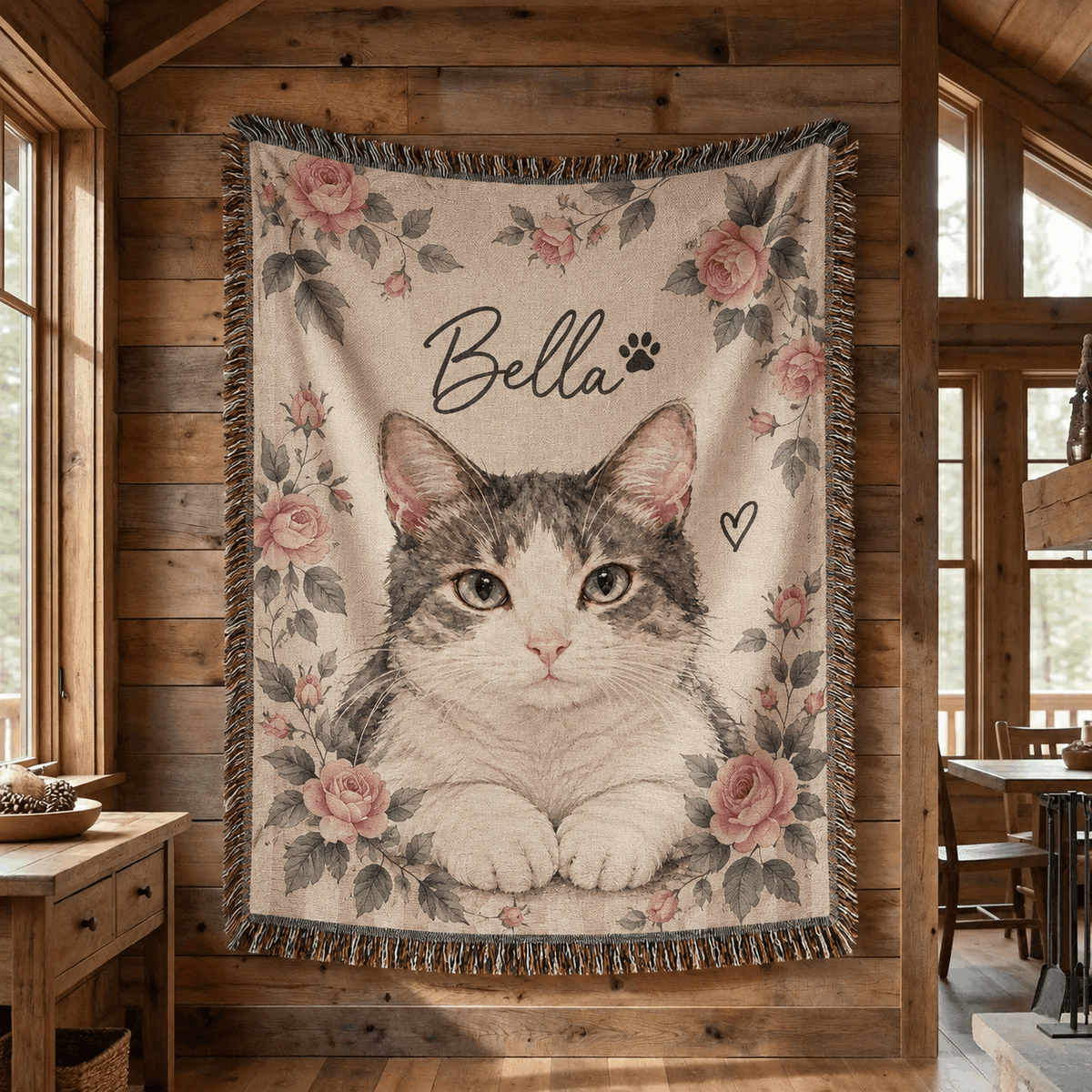 Personalized Custom Photo Cat Tapestry Blanket