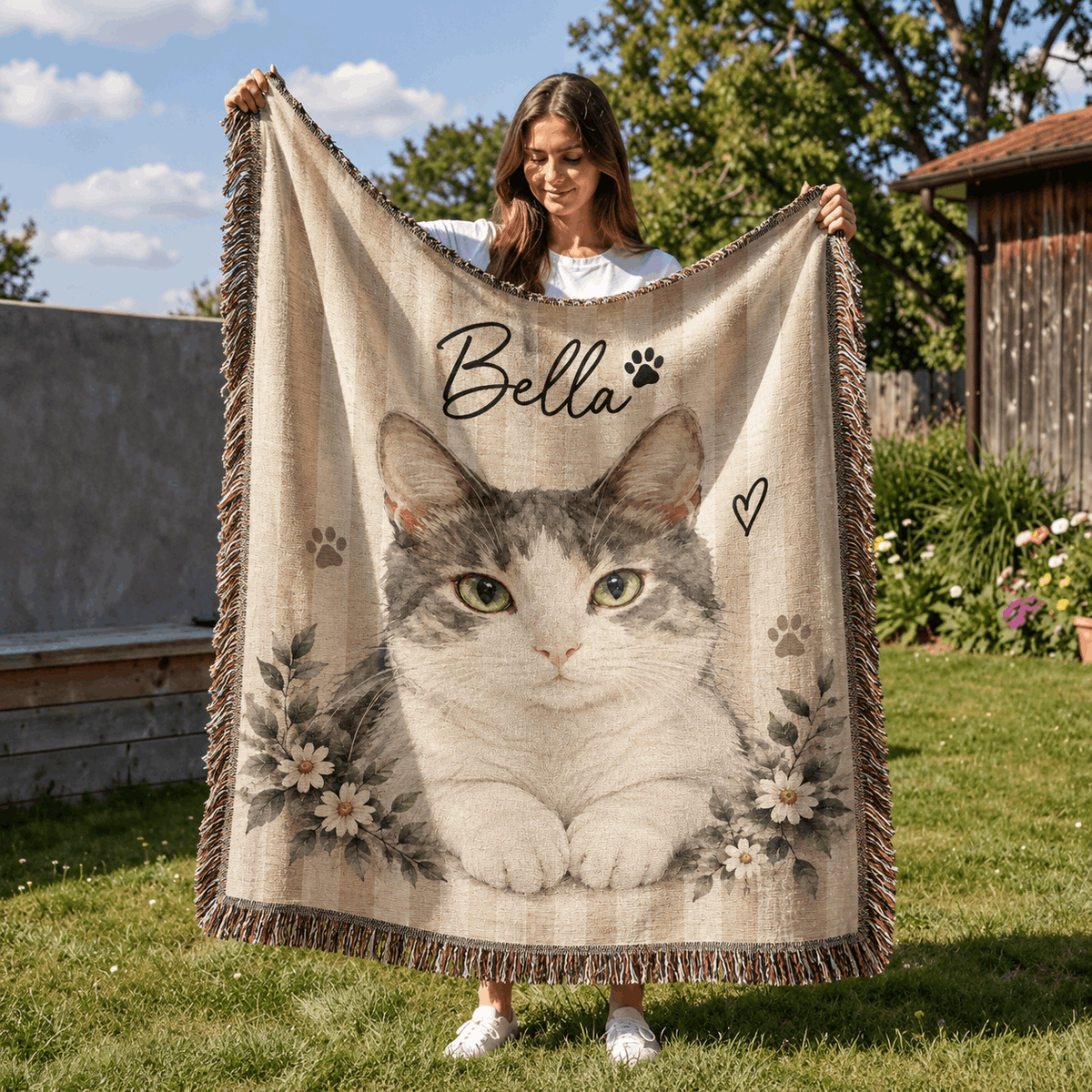 Personalized Custom Photo Cat Tapestry Blanket