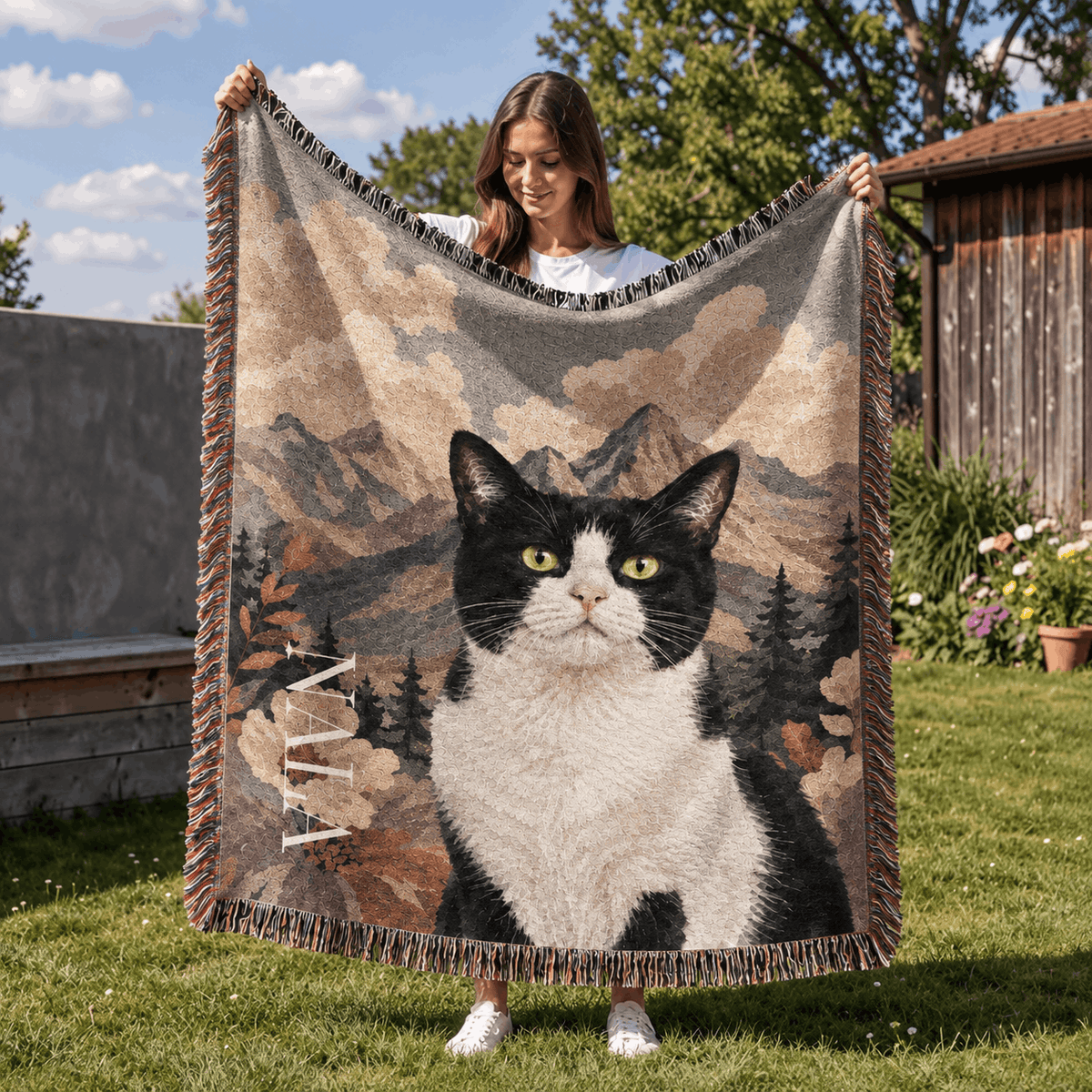 Personalized Custom Photo Cat Tapestry Blanket