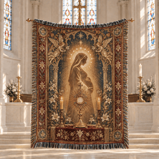 Medieval Tapestry Woven Throw Blanket | Mary Jesus Mother Woven Blanket