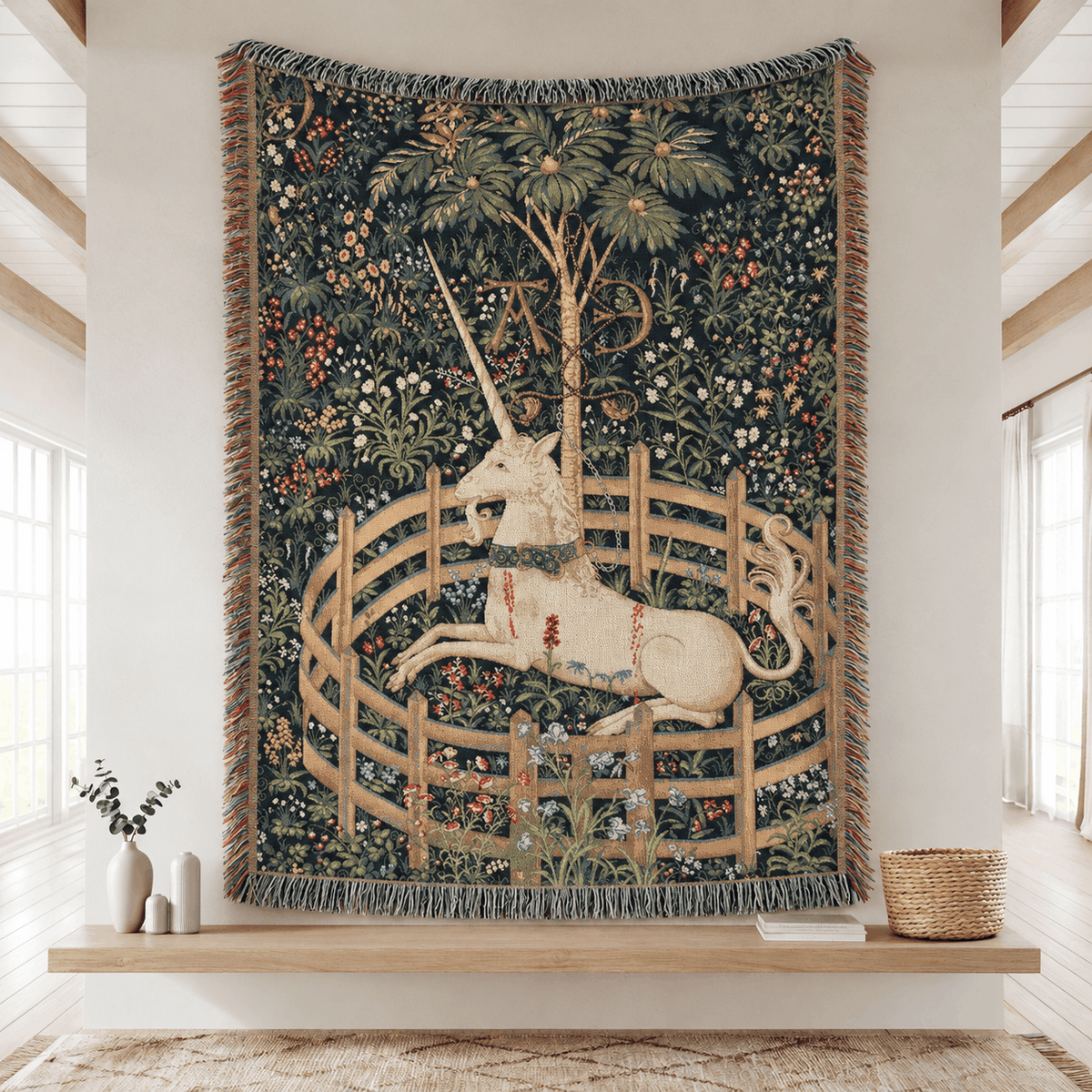 The Unicorn In Captivity Tapestry | Unicorn Hunt Tapestry