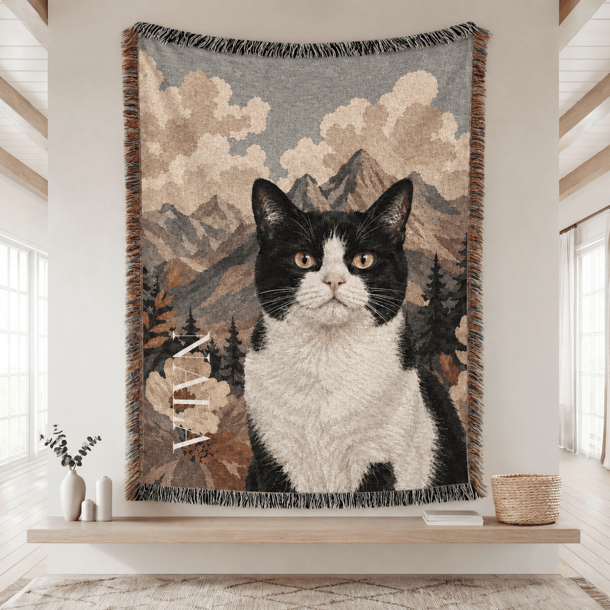 Personalized Custom Photo Cat Tapestry Blanket