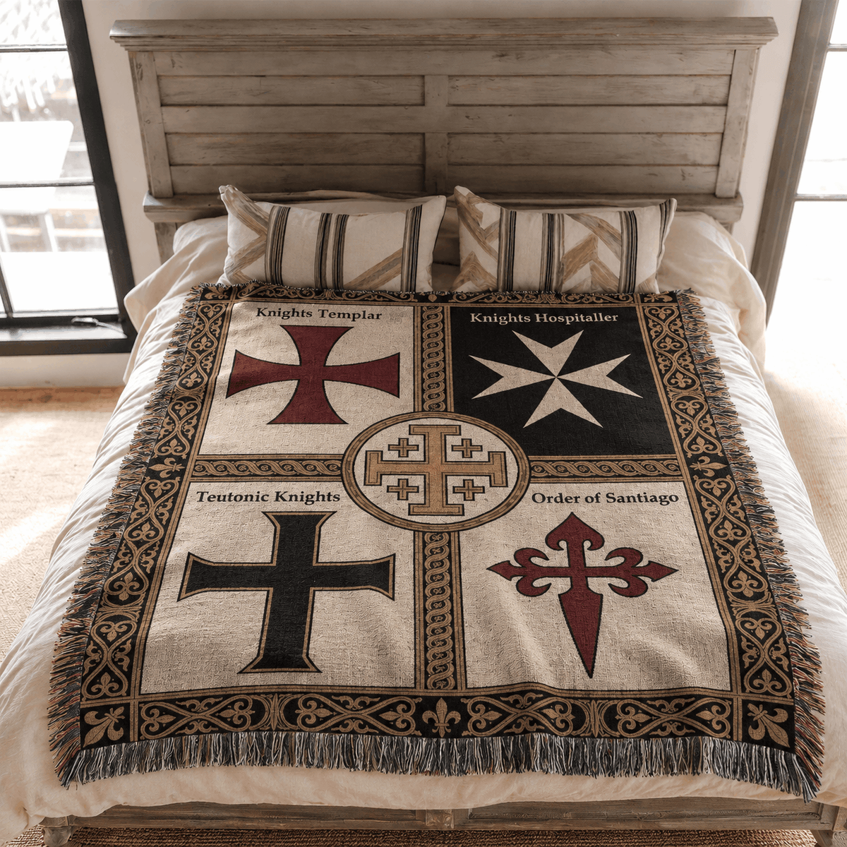 Knights Templar Woven Blanket | Crusader Orders Medieval Tapestry