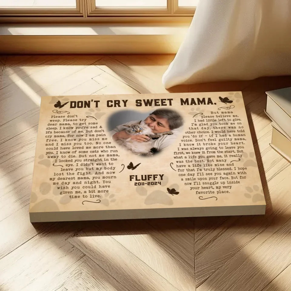 Don't Cry Sweet Mama Cat Poem | Custom Cat Memorial Canvas Print | Butterfly Shape