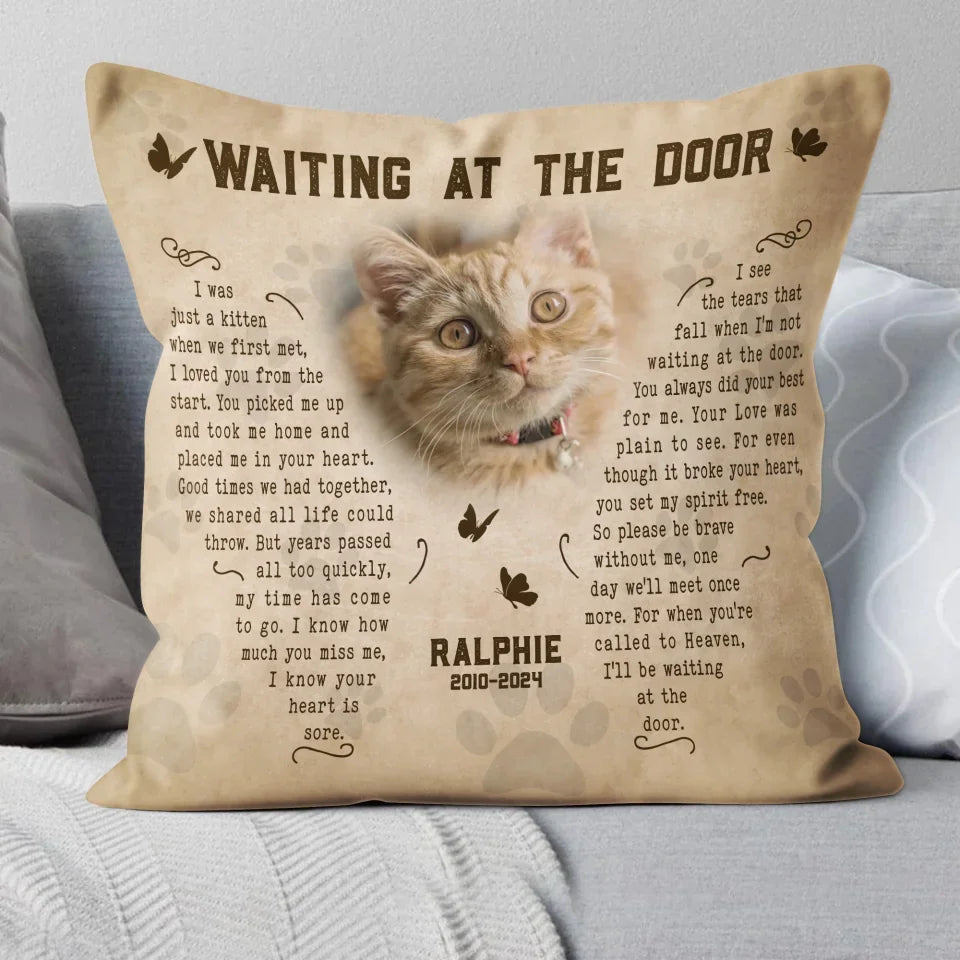 Waiting At The Door Cat Poem | Custom Cat Memorial Canvas Throw Pillow