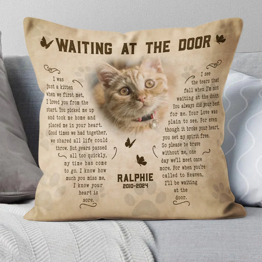 Waiting At The Door Cat Poem | Custom Cat Memorial Canvas Throw Pillow