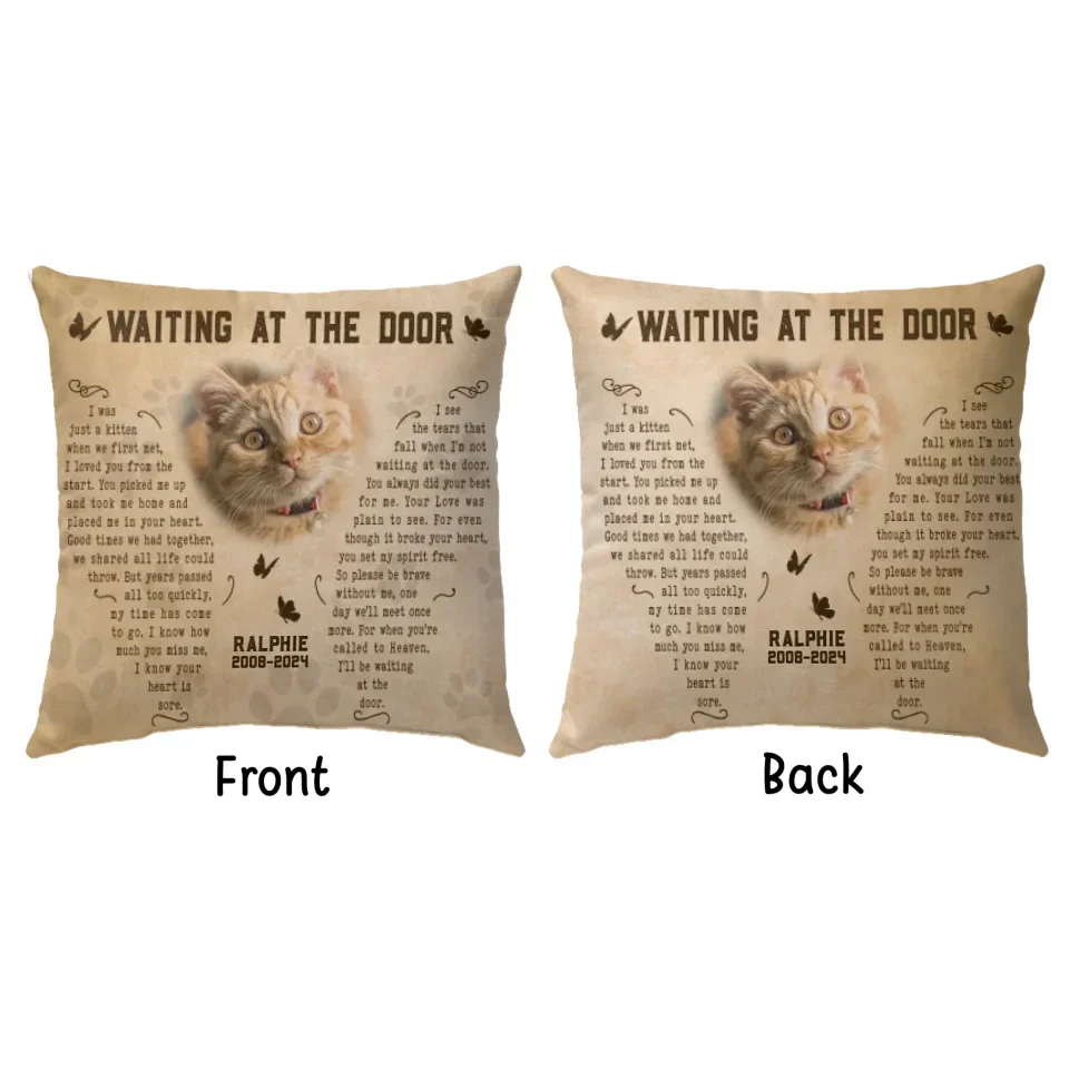 Waiting At The Door Cat Poem | Custom Cat Memorial Canvas Throw Pillow