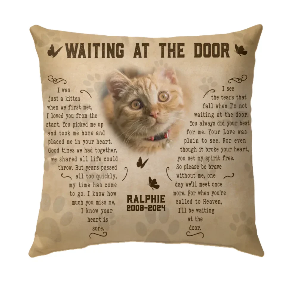 Waiting At The Door Cat Poem | Custom Cat Memorial Canvas Throw Pillow