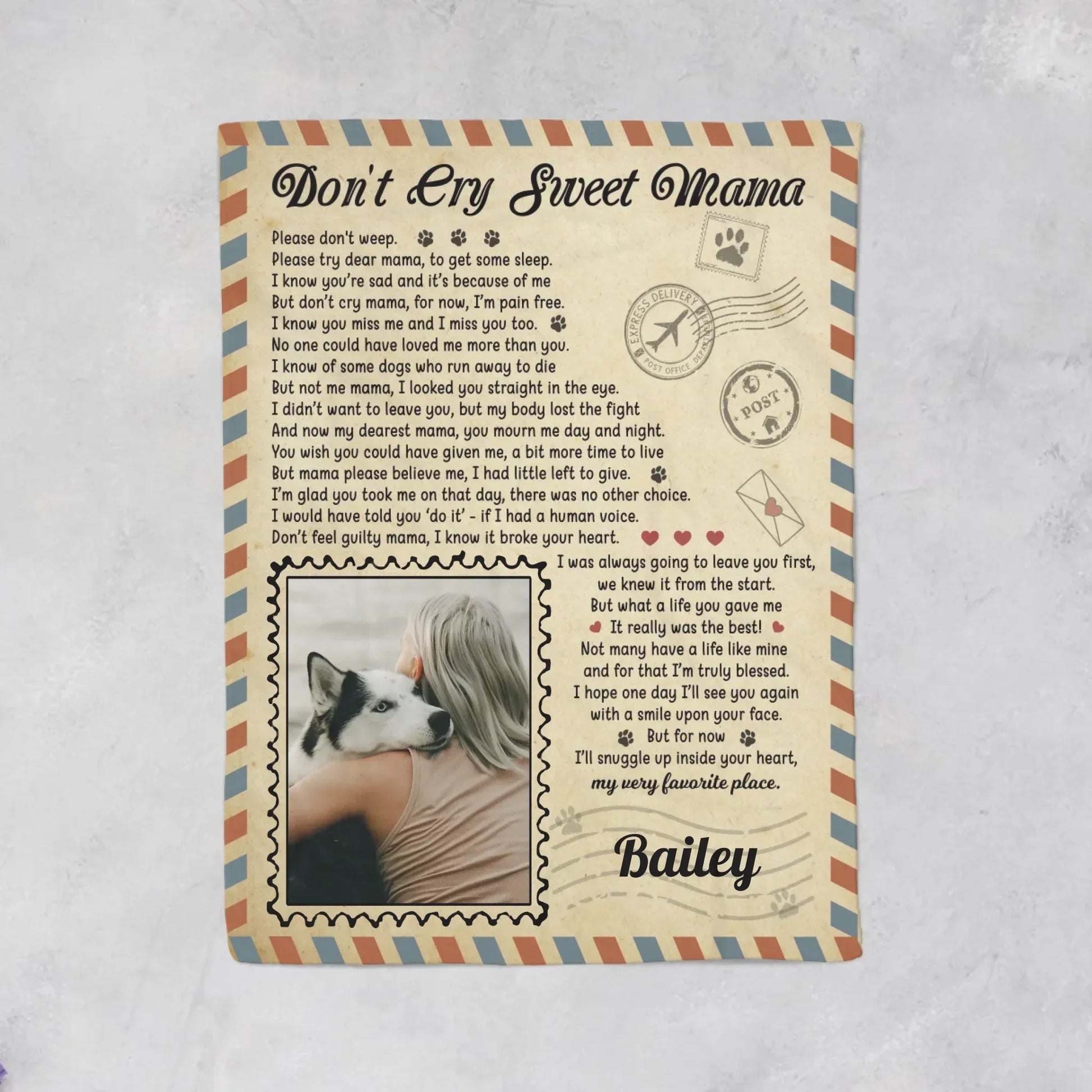 Don't Cry Sweet Mama Dog Poem | Custom Dog Memorial Blanket Print