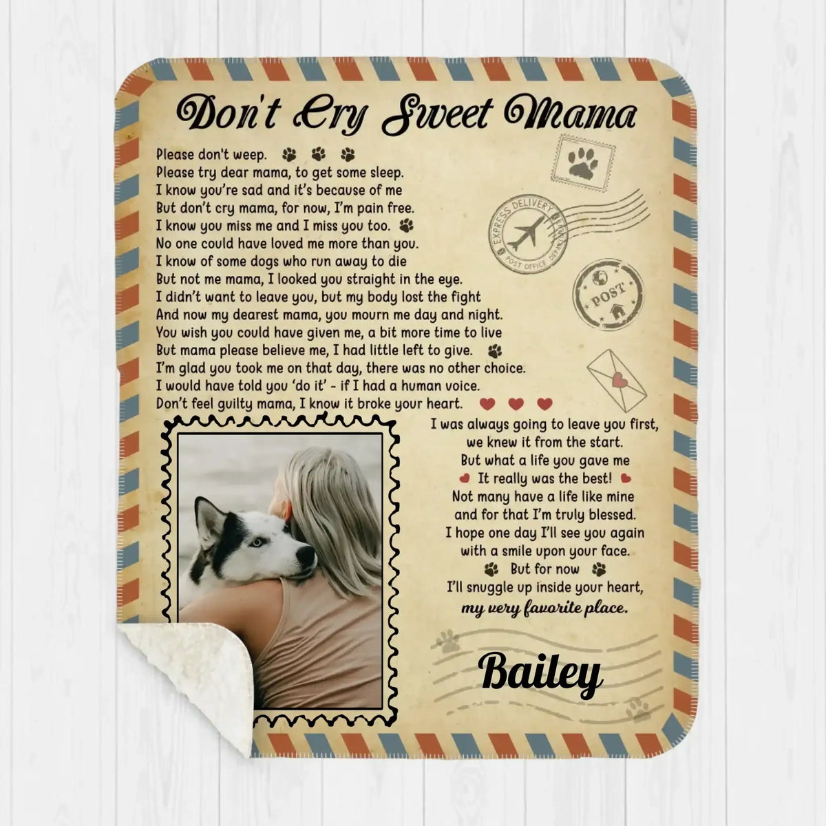 Don't Cry Sweet Mama Dog Poem | Custom Dog Memorial Blanket Print