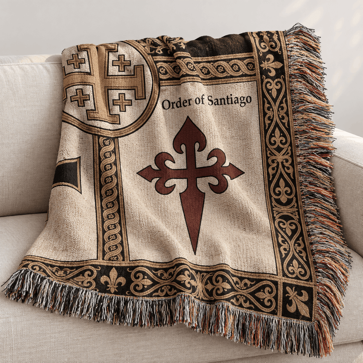 Knights Templar Woven Blanket | Crusader Orders Medieval Tapestry