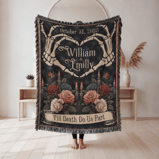 Personalized Skeleton Couple Tapestry Woven Blanket