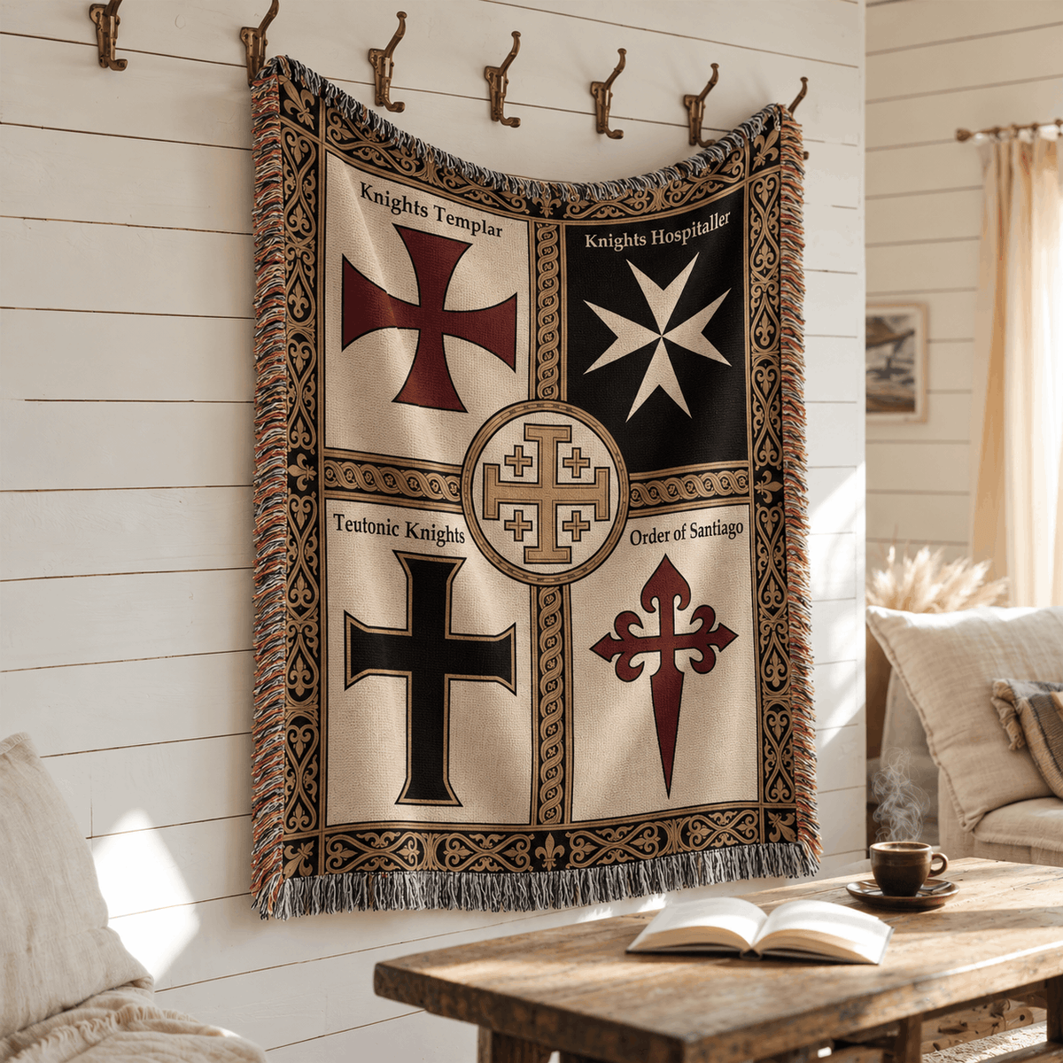 Knights Templar Woven Blanket | Crusader Orders Medieval Tapestry