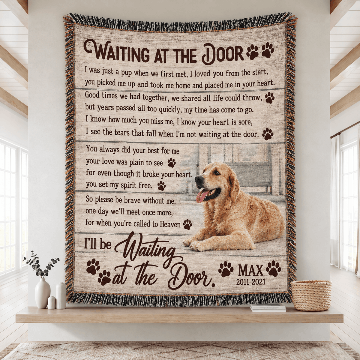 Waiting At The Door Poem | Personalized Custom Photo Dog Tapestry Blanket