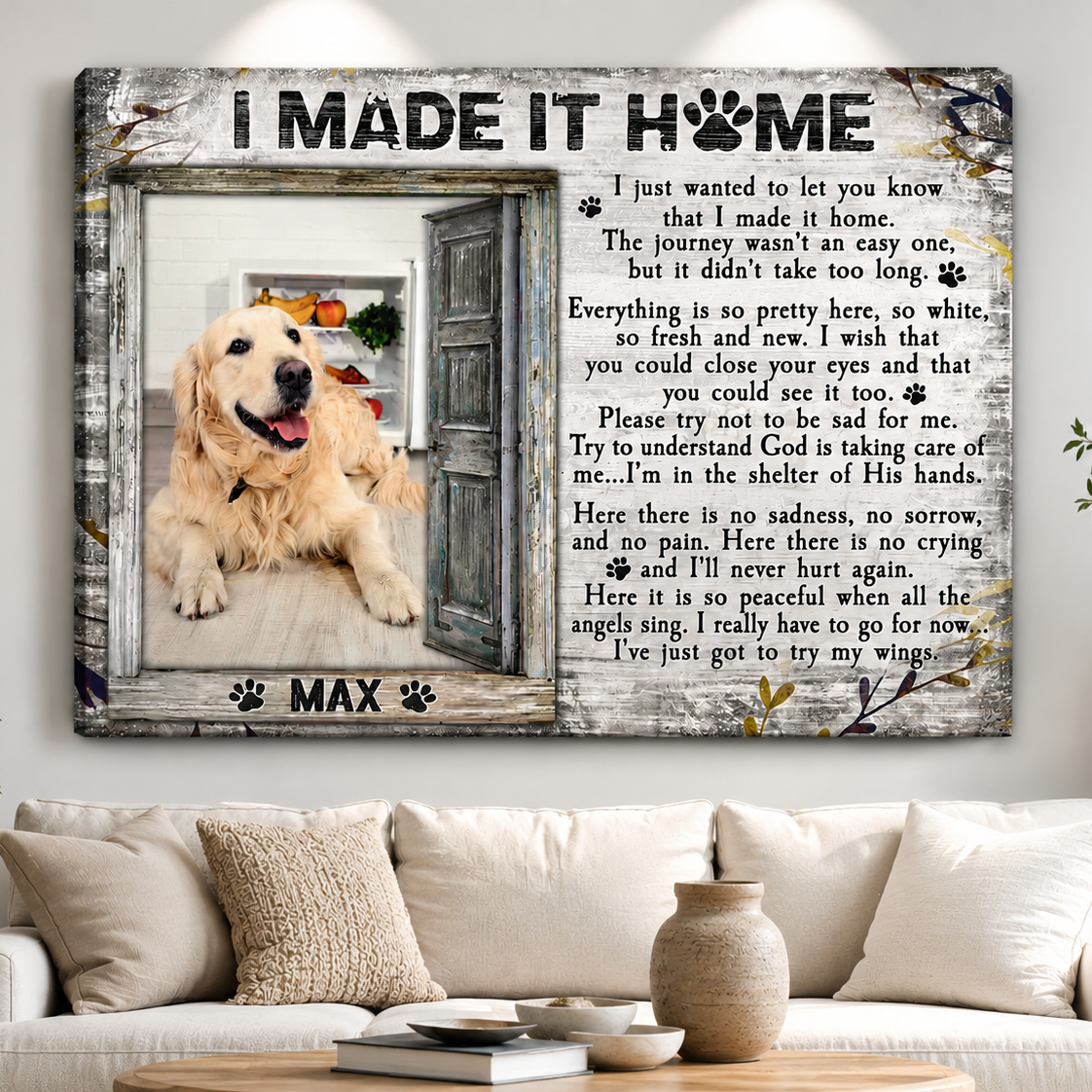 dog memorial canvas i made it home poem