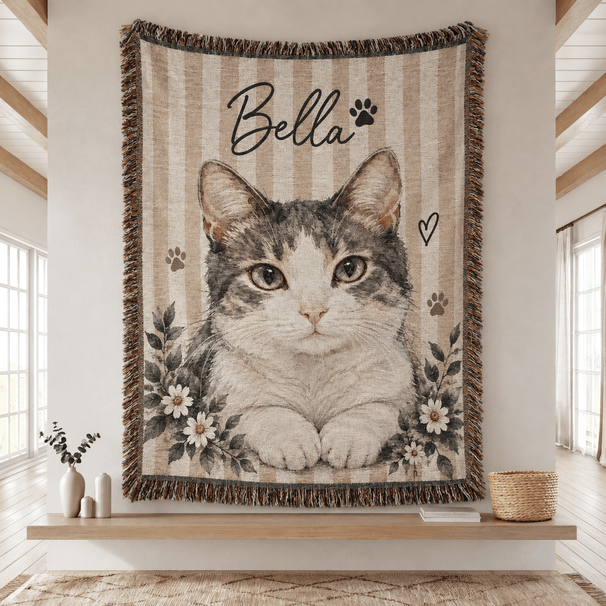 Personalized Custom Photo Cat Tapestry Blanket