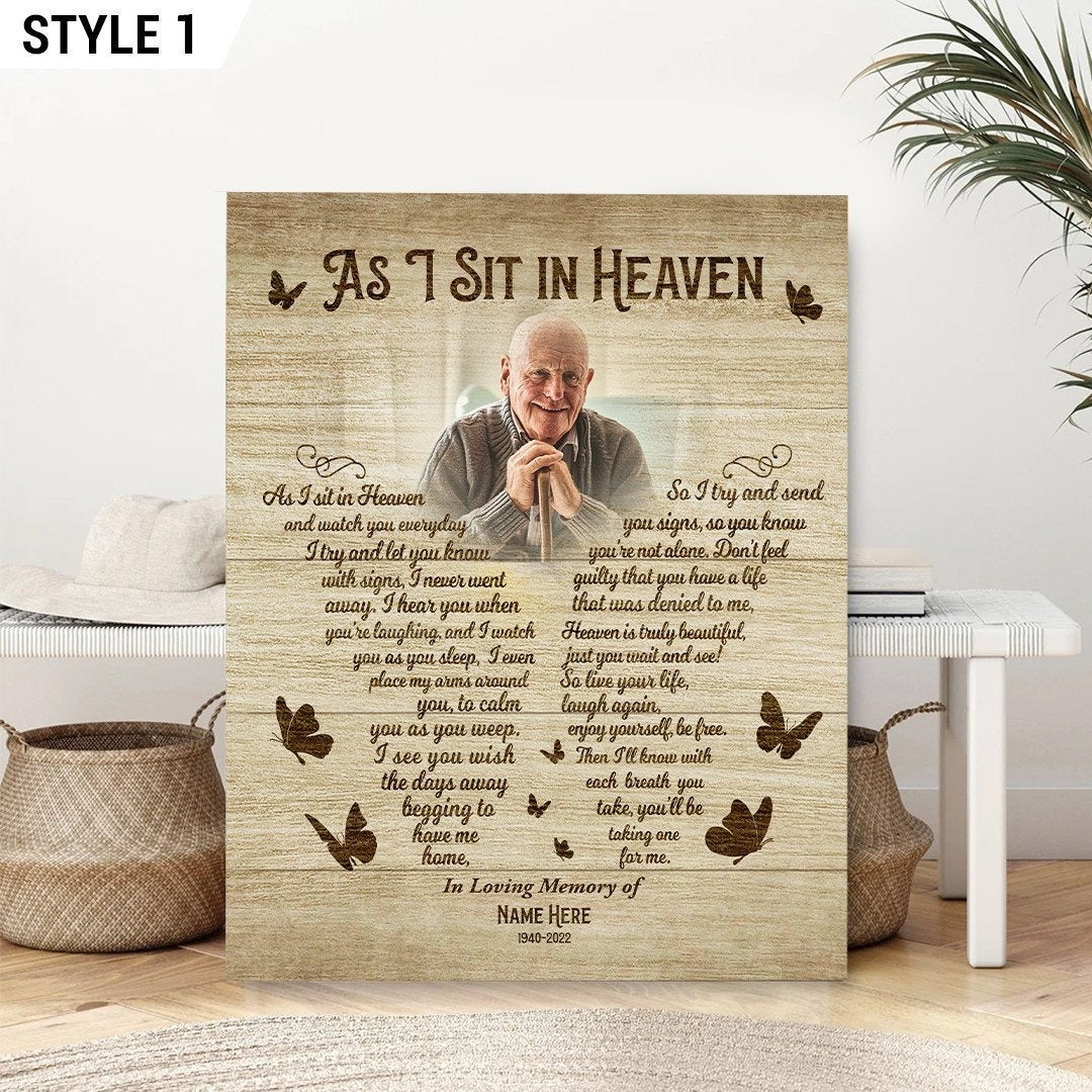 As I Sit In Heaven Sympathy Poem For Loss | Custom Memorial Canvas Print | Butterfly Shape
