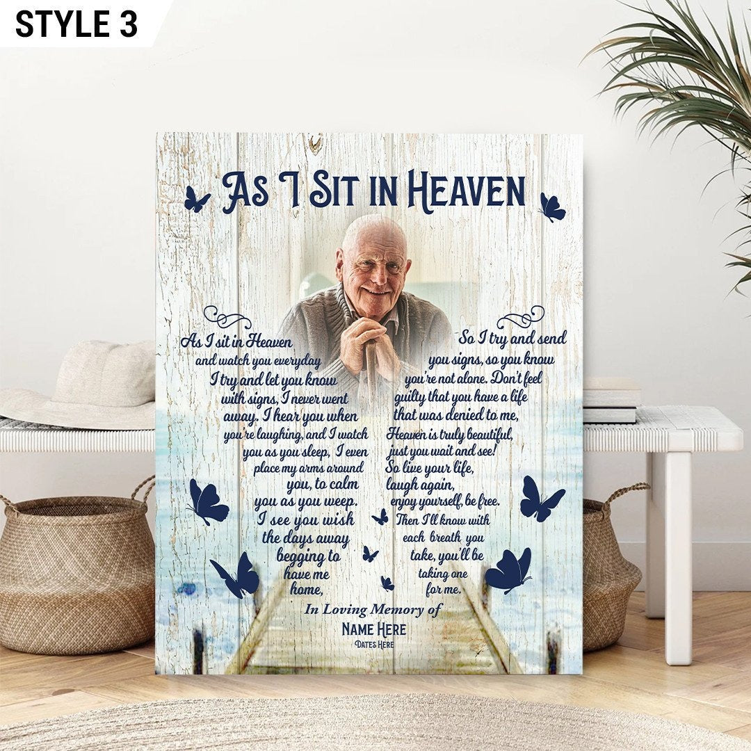 As I Sit In Heaven Sympathy Poem For Loss | Custom Memorial Canvas Print | Butterfly Shape